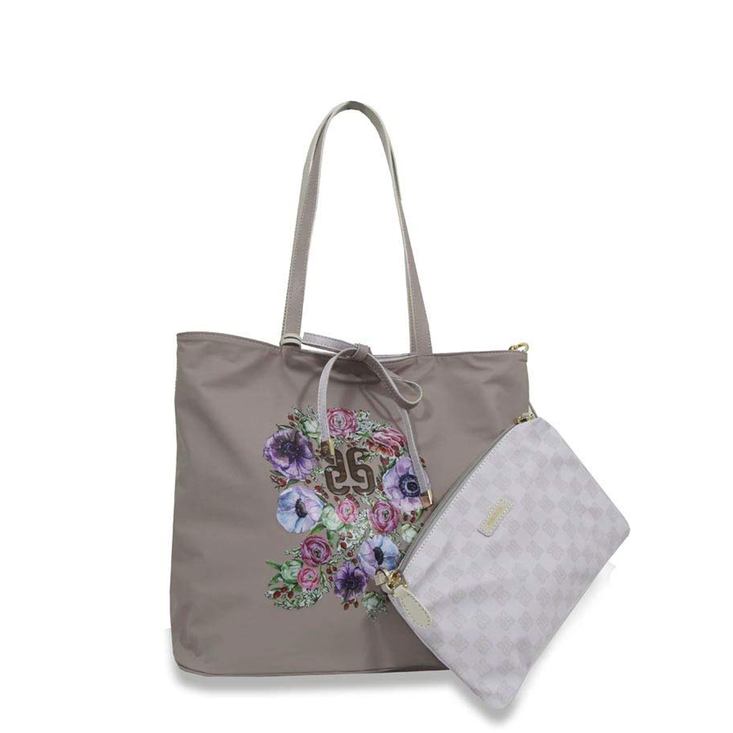 Piero Guidi Borsa shopper Monogramma Reversibile ghiaccio tortora