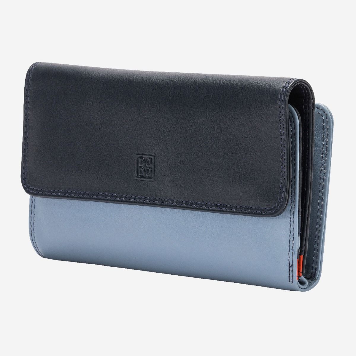 Portafoglio donna pelle - Dudubags Colorful Trifold Navy grande con RFID