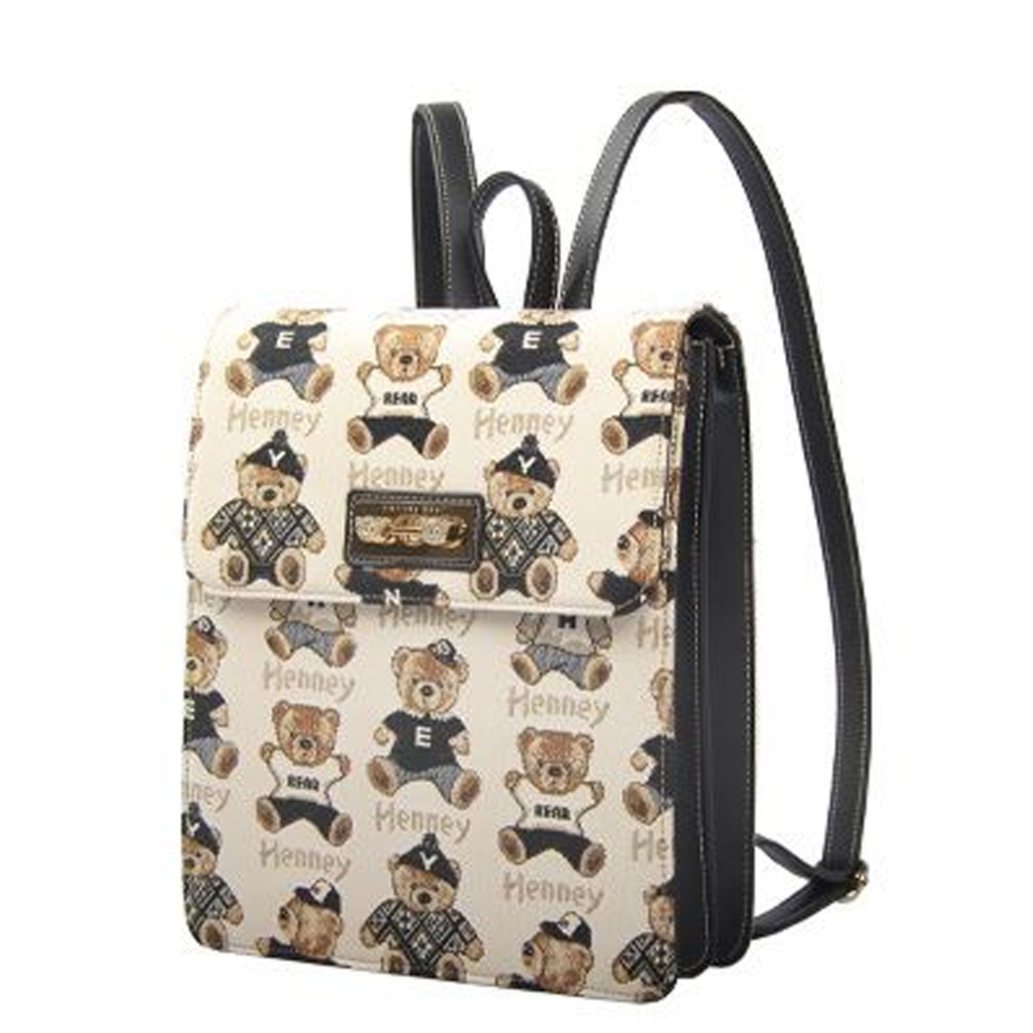 Zaino donna Henney Bear Linea Password Nero Orsetti Rettangolare