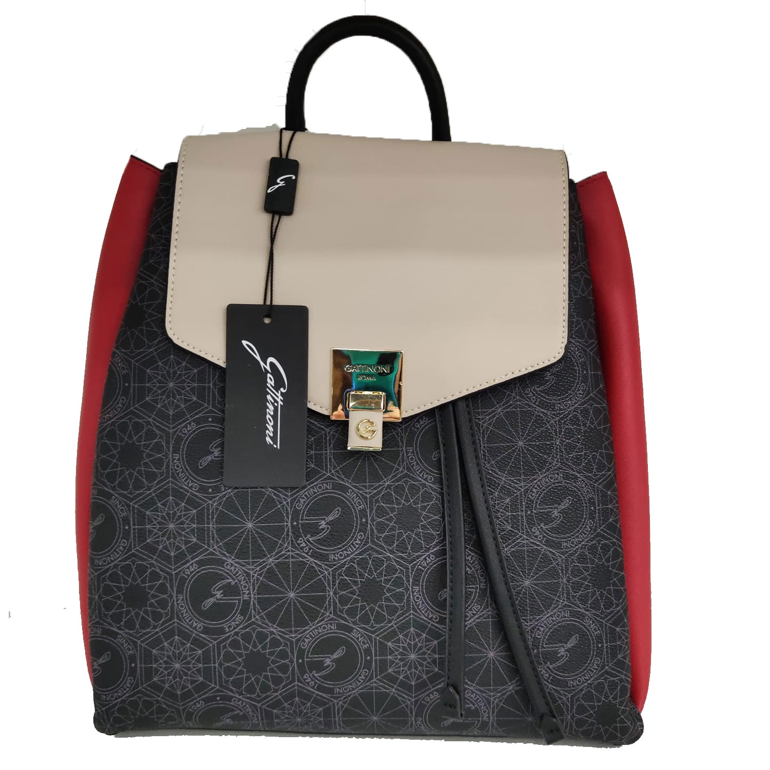 Zaino donna - Gattinoni Roma - con patta Teodosia Colorblock Nero Rosso