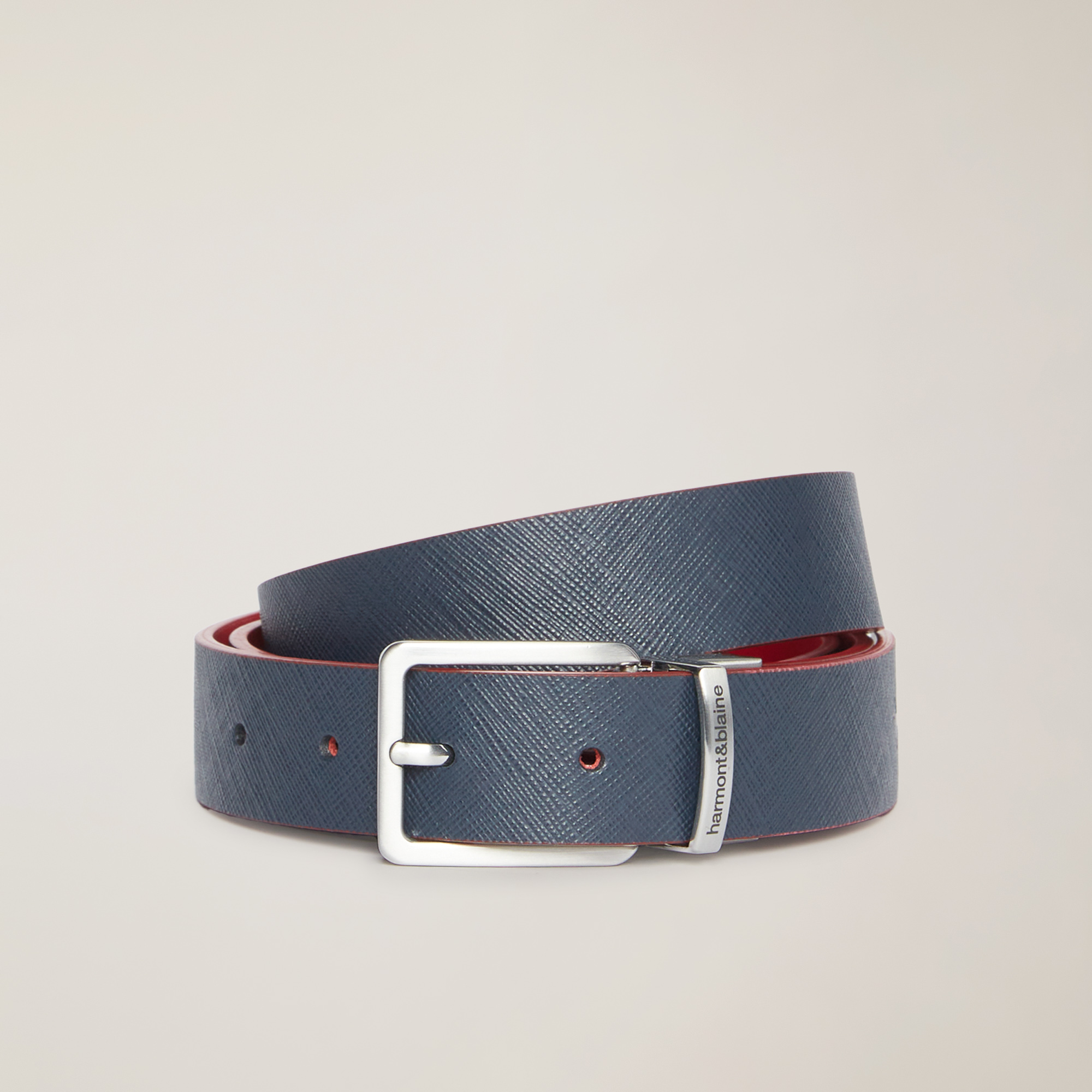 Cintura Reversibile Uomo In Pelle 30 Mm - Blu Navy E Nero, Fibbia Metallica Regolabile - Prodotta In Spagna