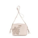 Borsa a tracolla Cafè Noir in materiale effetto pelle con applicazioni floreali Avorio