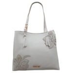 Borsa donna a spalla Cafè Noir Shopping Bag con applicazioni floreali Avorio