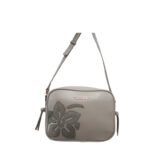 Borsa donna a tracolla Cafè Noir in materiale effetto pelle con applicazioni floreali Kaki