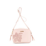 Borsa a tracolla Cafè Noir in materiale effetto pelle con applicazioni floreali Cipria