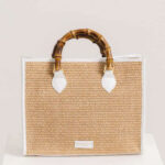 Borsa donna a mano Bianca Borghesi con tracolla in Pelle e Rafia Bianco